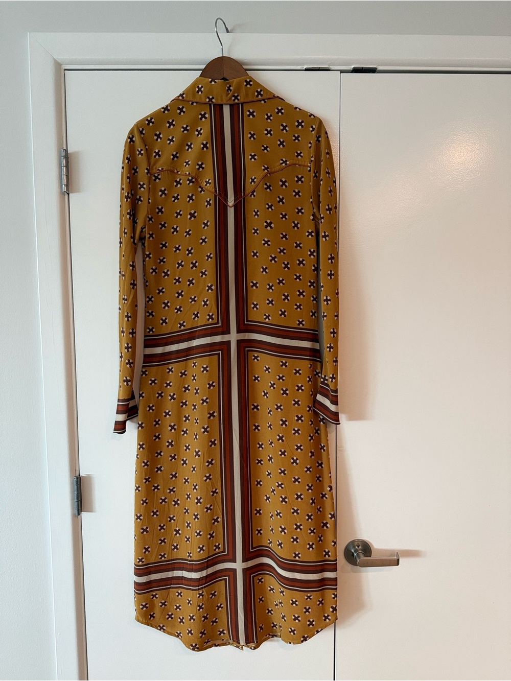 Johanna Ortiz Mustard Yellow Patterned Maxi Shirt Dress - Picture 4 of 6